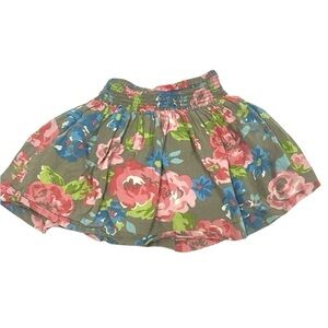Mini Boden girl's elastic waist gray pink floral Skirt size  7-8Y